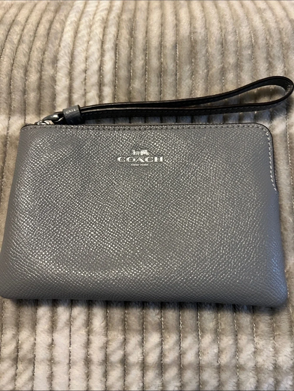 Coach Gray Pebbled Leather Wristlet